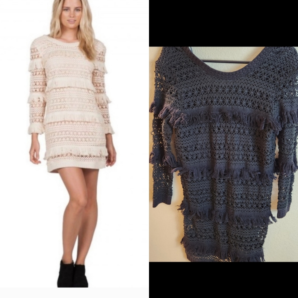 Volcom Stone Row Black Tiered Crochet Witchy Goth Dress